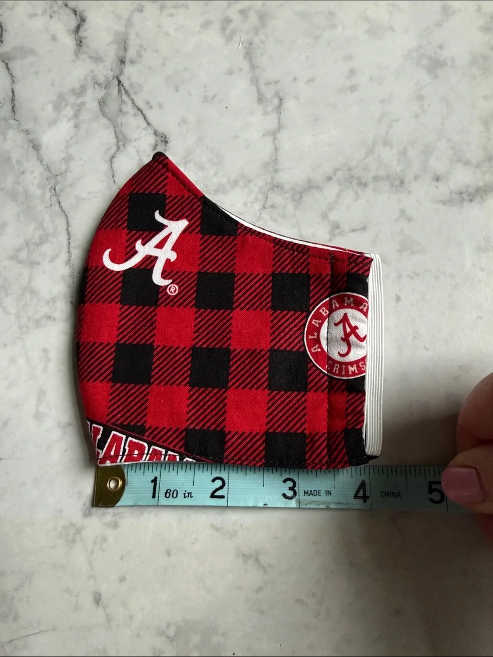Alabama Crimson Tide Red & Black Plaid Kids Face Mask